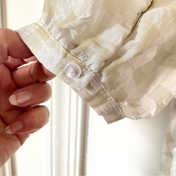 Walter Baker Gingham Seersucker Puff Sleeve Crop Top Front Tie Blouse XL - Picture 5 of 8